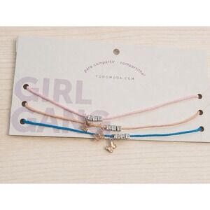 Girl Gang BFF Friendship Bracelet Set of 3 Butterfly Charms Adjustable New